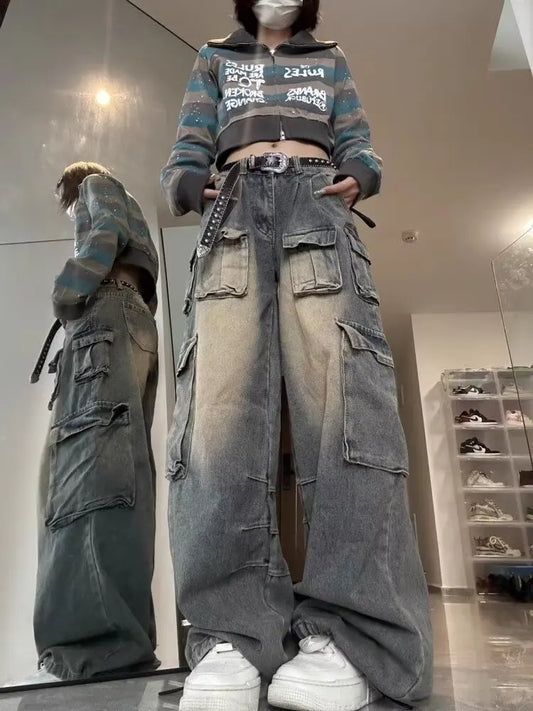 Women's Multi-Pocket Streetwear Cargo Pants - Oversized Y2K Baggy Jeans