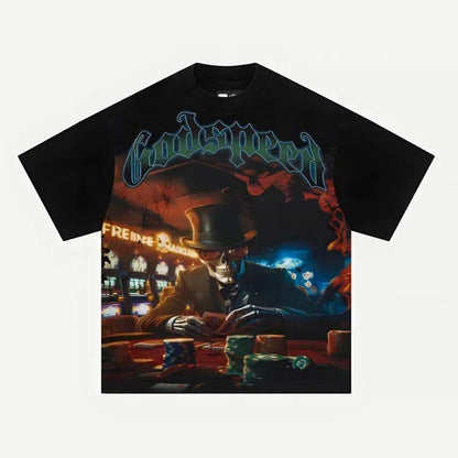 American Style Hip Hop 'GOD SPEED' Graphic T-Shirt - High Street Black Short Sleeve Top for Men