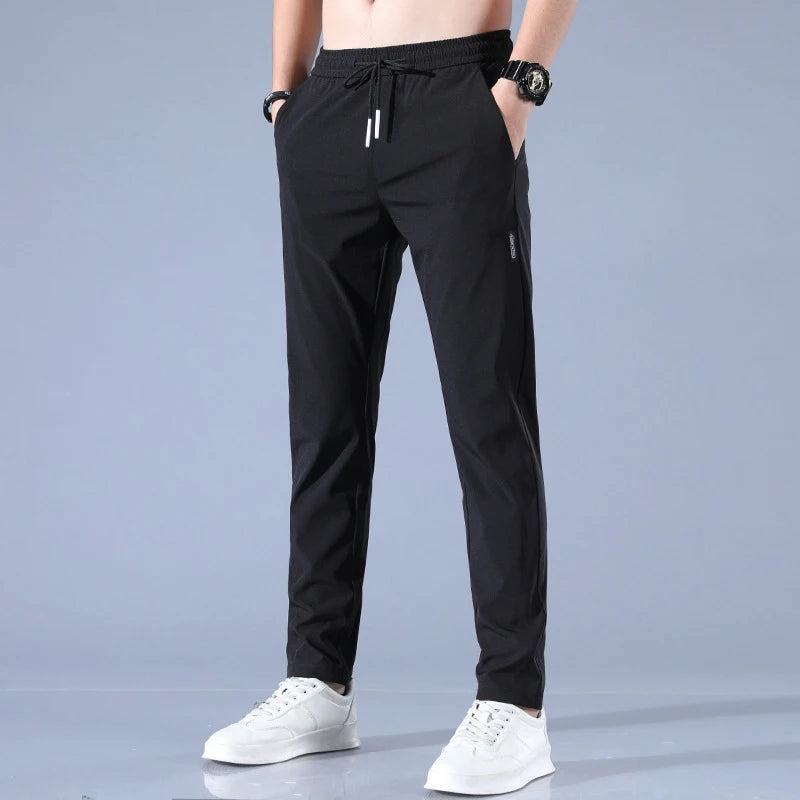 Ice Silk Men's Pants - Perfect Fit Black Gray Thin Elastic Breathable Straight Leg Athletic