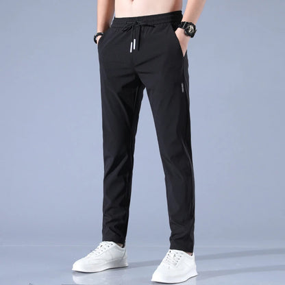 Ice Silk Men's Pants - Perfect Fit Black Gray Thin Elastic Breathable Straight Leg Athletic