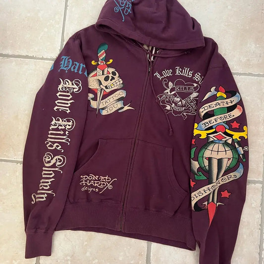 Women's Y2K Gothic Hoodie - Vintage Grunge Graphic Long Sleeve Harajuku Aesthetic Sweatshirt