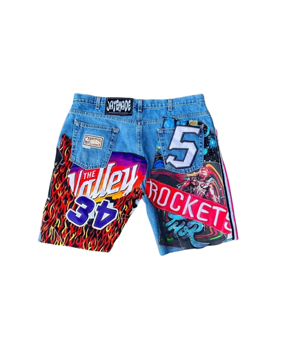Y2K Gothic Patchwork Denim Shorts - Hip Hop High-Waist Baggy Streetwear for Men & Women
