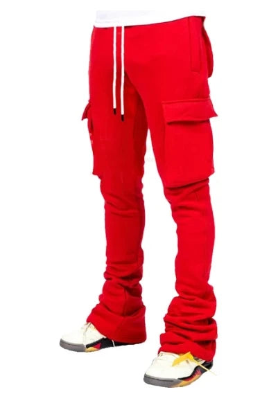 Cargo Stacked Pants - Fleece Flare Sweatpants for Men, Hip-Hop Streetwear