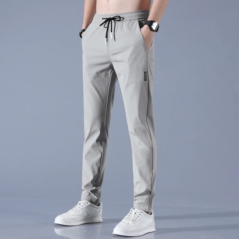 Ice Silk Men's Pants - Perfect Fit Black Gray Thin Elastic Breathable Straight Leg Athletic
