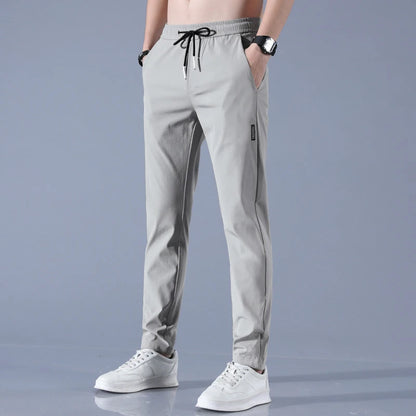 Ice Silk Men's Pants - Perfect Fit Black Gray Thin Elastic Breathable Straight Leg Athletic