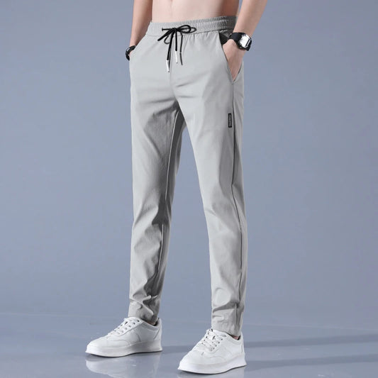 Ice Silk Men's Pants - Perfect Fit Black Gray Thin Elastic Breathable Straight Leg Athletic