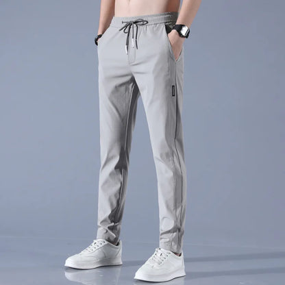 Ice Silk Men's Pants - Perfect Fit Black Gray Thin Elastic Breathable Straight Leg Athletic