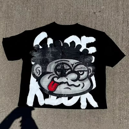 Y2K Gothic Graffiti T-Shirt – Retro Harajuku Punk Cotton Streetwear Crop Oversized Tee