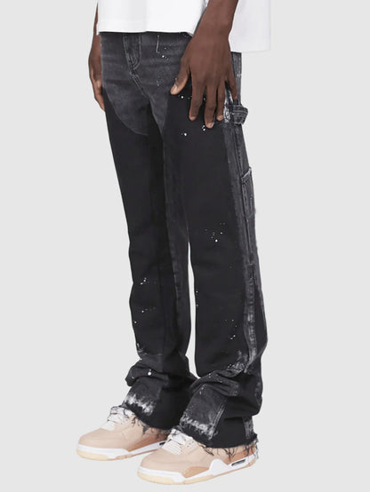 Mens Elastic Patchwork Layered Denim Flared Jeans (S-XXL)