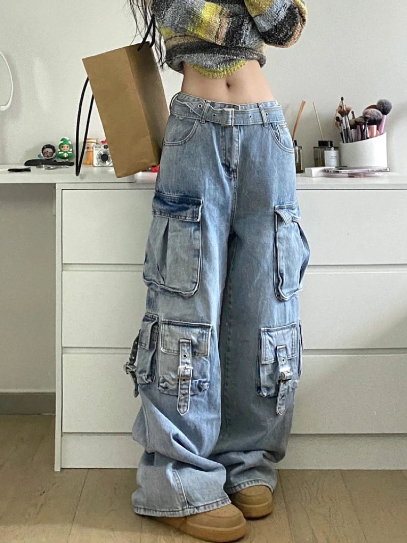 Women's Cargo Jeans - American Street Style Baggy Wide-Leg Pants