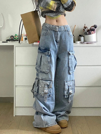 Women's Cargo Jeans - American Street Style Baggy Wide-Leg Pants