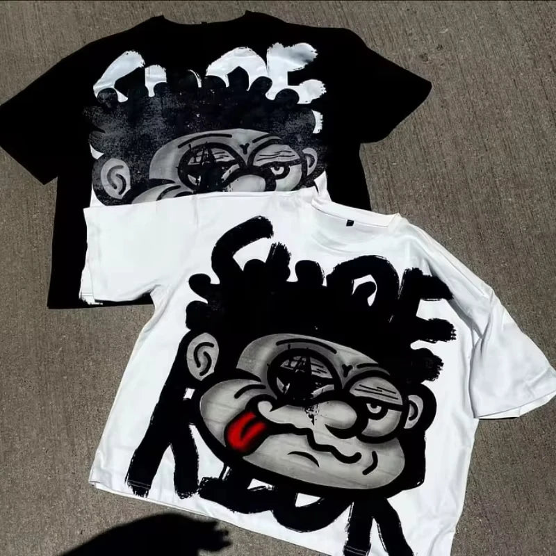 Y2K Gothic Graffiti T-Shirt – Retro Harajuku Punk Cotton Streetwear Crop Oversized Tee