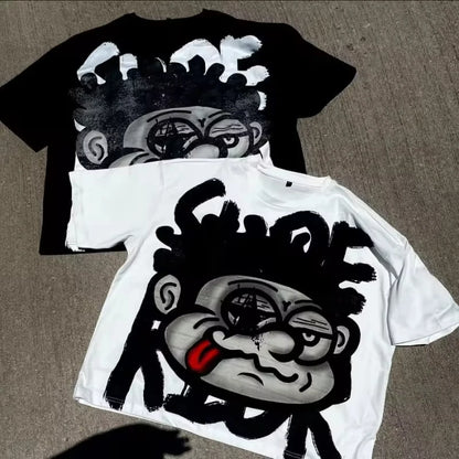 Y2K Gothic Graffiti T-Shirt – Retro Harajuku Punk Cotton Streetwear Crop Oversized Tee