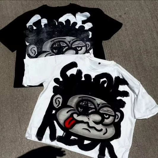 Y2K Gothic Graffiti T-Shirt – Retro Harajuku Punk Cotton Streetwear Crop Oversized Tee