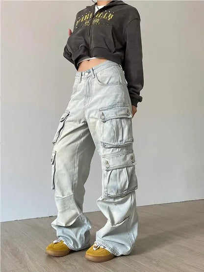 Women's Cargo Jeans - American Street Style Baggy Wide-Leg Pants