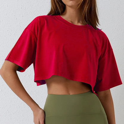 Women's Cotton Short Sleeve Crop Top - Yoga, Dance, Running, and Gym Workout Fitness Shirt