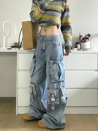 Women's Cargo Jeans - American Street Style Baggy Wide-Leg Pants