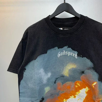 American Style Hip Hop 'GOD SPEED' Graphic T-Shirt - High Street Black Short Sleeve Top for Men