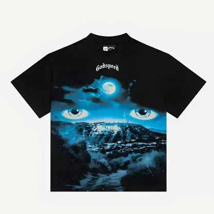 American Style Hip Hop 'GOD SPEED' Graphic T-Shirt - High Street Black Short Sleeve Top for Men