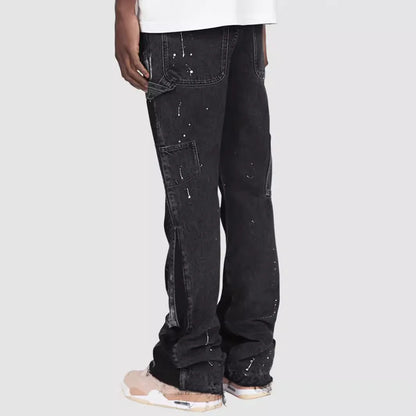Mens Elastic Patchwork Layered Denim Flared Jeans (S-XXL)
