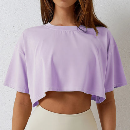 Women's Cotton Short Sleeve Crop Top - Yoga, Dance, Running, and Gym Workout Fitness Shirt