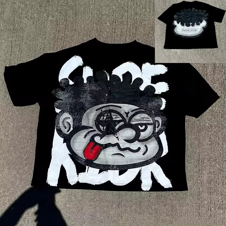 Y2K Gothic Graffiti T-Shirt – Retro Harajuku Punk Cotton Streetwear Crop Oversized Tee