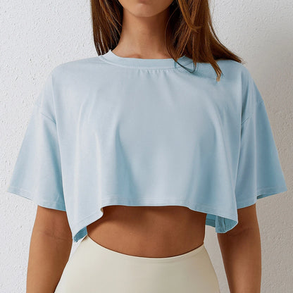 Women's Cotton Short Sleeve Crop Top - Yoga, Dance, Running, and Gym Workout Fitness Shirt