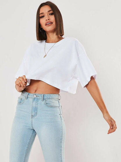 Women's Cotton Short Sleeve Crop Top - Yoga, Dance, Running, and Gym Workout Fitness Shirt