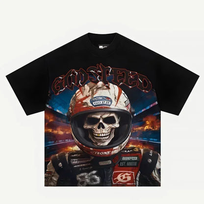 American Style Hip Hop 'GOD SPEED' Graphic T-Shirt - High Street Black Short Sleeve Top for Men