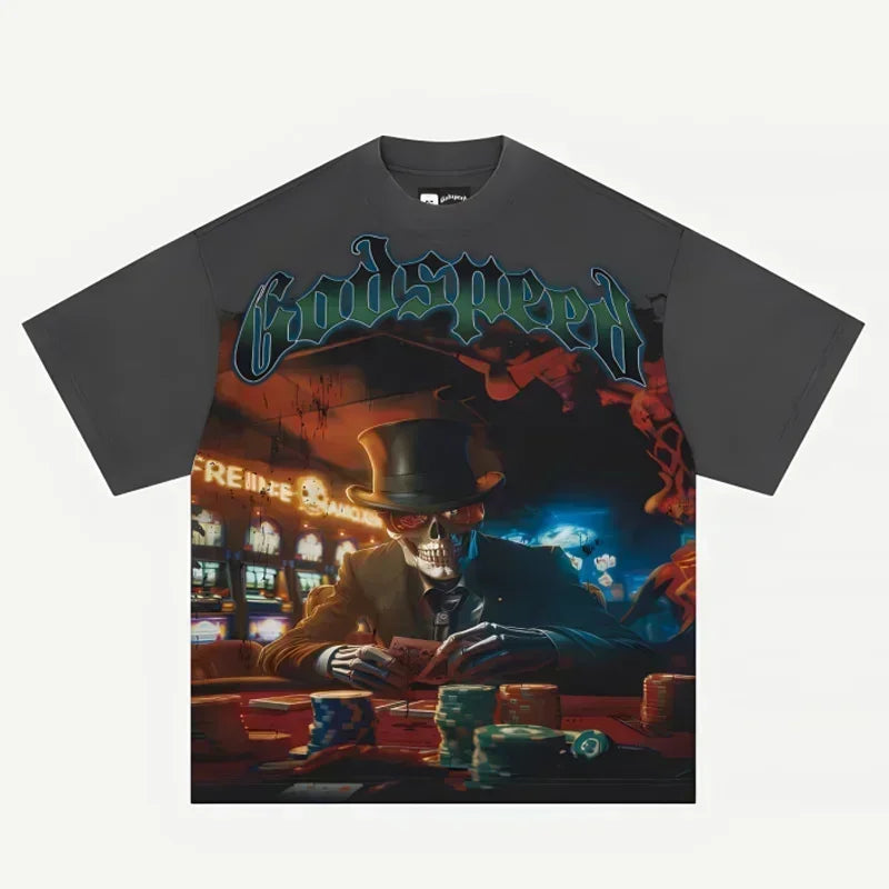 American Style Hip Hop 'GOD SPEED' Graphic T-Shirt - High Street Black Short Sleeve Top for Men