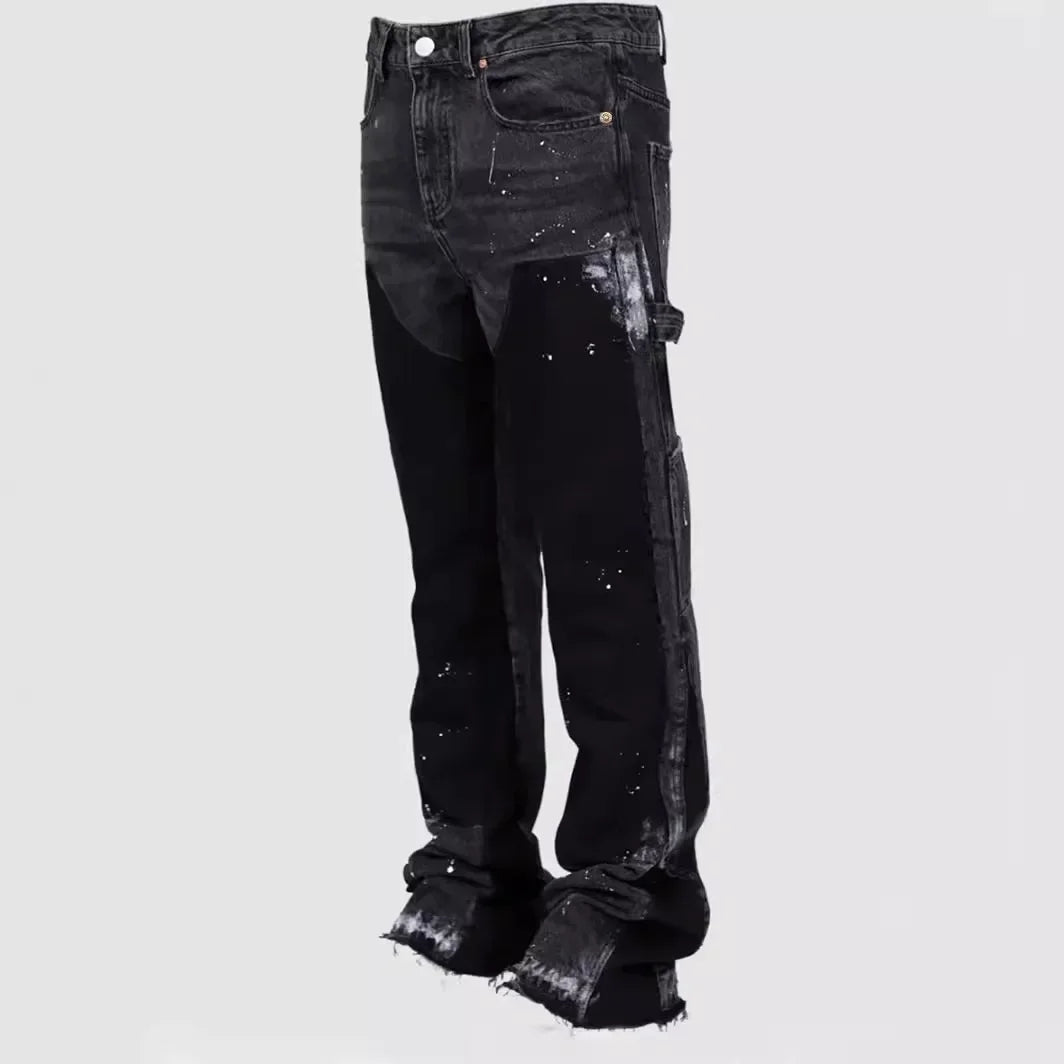 Mens Elastic Patchwork Layered Denim Flared Jeans (S-XXL)