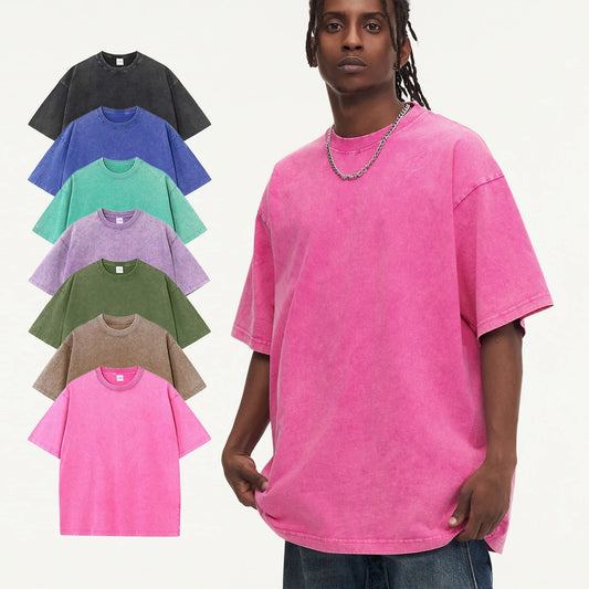 Washed Oversized T-Shirt | Unisex Cotton Loose-Fit O-Neck Vintage Korean Y2K Style
