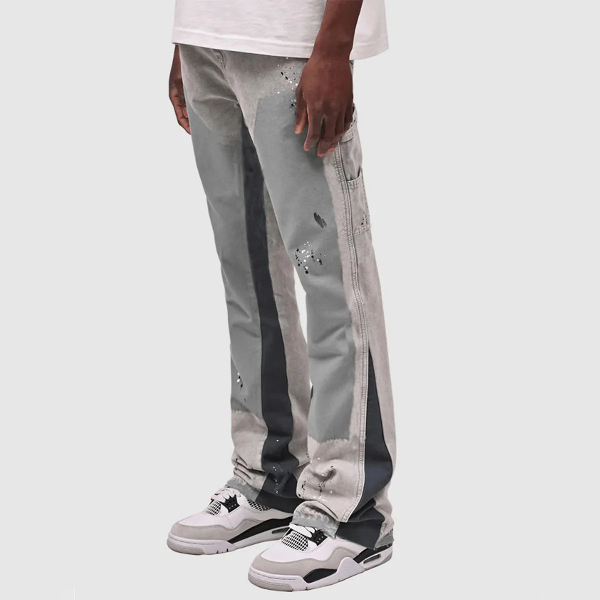Mens Elastic Patchwork Layered Denim Flared Jeans (S-XXL)