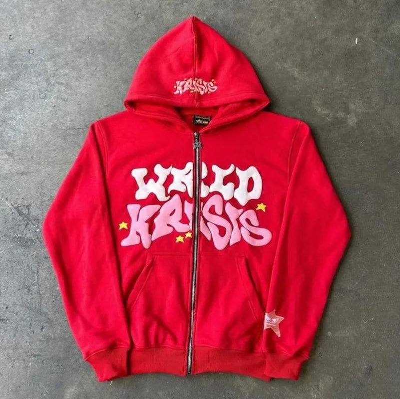Harajuku Oversized Hoodie – Colorful Letter Print Y2K Hip-Hop Zipper Sweatshirt for Men & Women