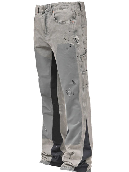 Mens Elastic Patchwork Layered Denim Flared Jeans (S-XXL)