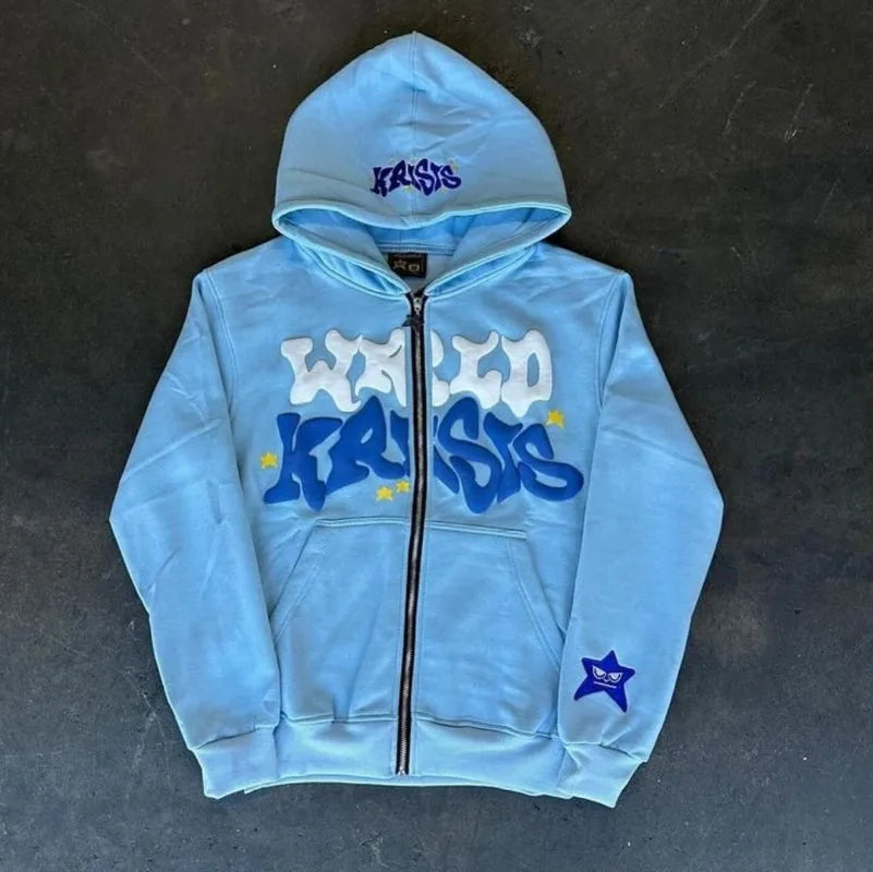 Harajuku Oversized Hoodie – Colorful Letter Print Y2K Hip-Hop Zipper Sweatshirt for Men & Women