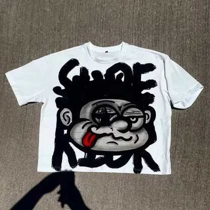 Y2K Gothic Graffiti T-Shirt – Retro Harajuku Punk Cotton Streetwear Crop Oversized Tee