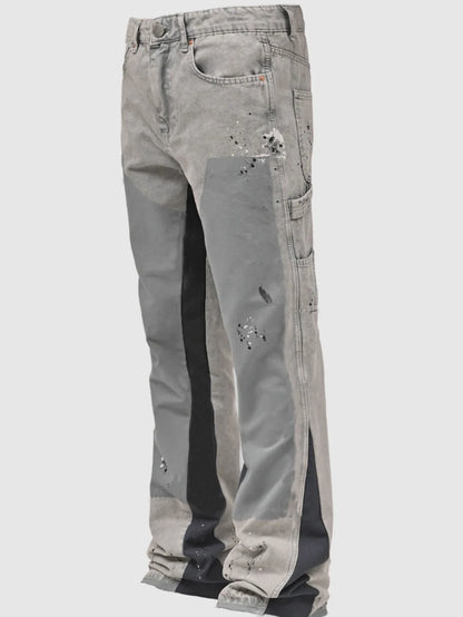 Mens Elastic Patchwork Layered Denim Flared Jeans (S-XXL)