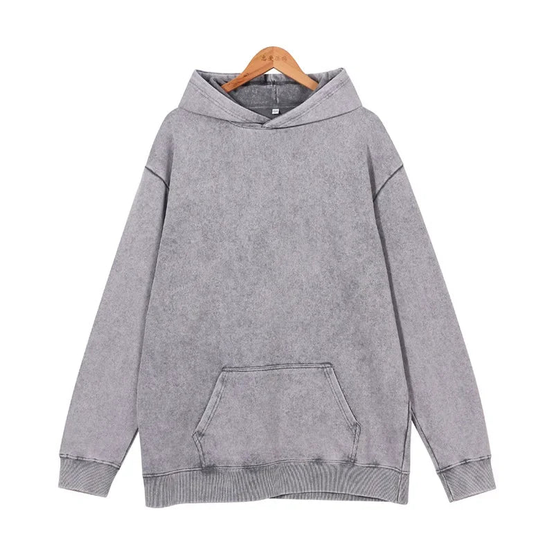 400GSM Acid Wash Vintage Black Oversized Hoodie - Heavyweight Style