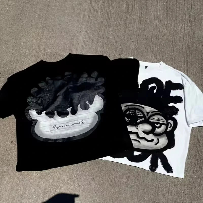 Y2K Gothic Graffiti T-Shirt – Retro Harajuku Punk Cotton Streetwear Crop Oversized Tee