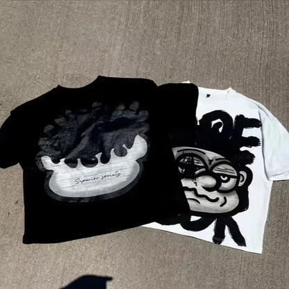 Y2K Gothic Graffiti T-Shirt – Retro Harajuku Punk Cotton Streetwear Crop Oversized Tee